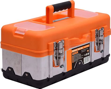 metal box with touch things at the bottom|Edward Tool Stainless Steel Tool Box 16” .